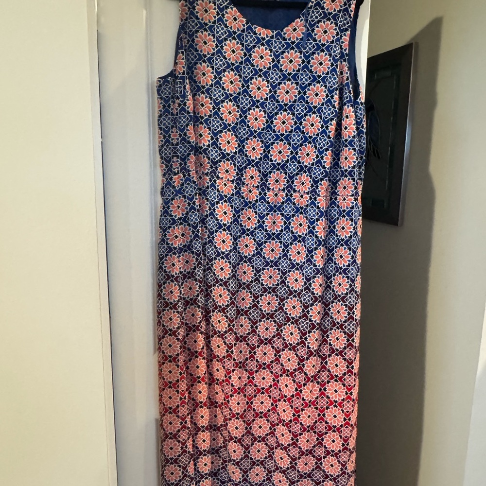 Vince Camuto Navy and Coral Floral Tile Maxi Dress